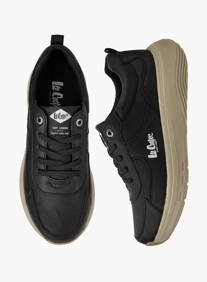 Men's Solid Lace-Up Sneakers with Pull Tabs