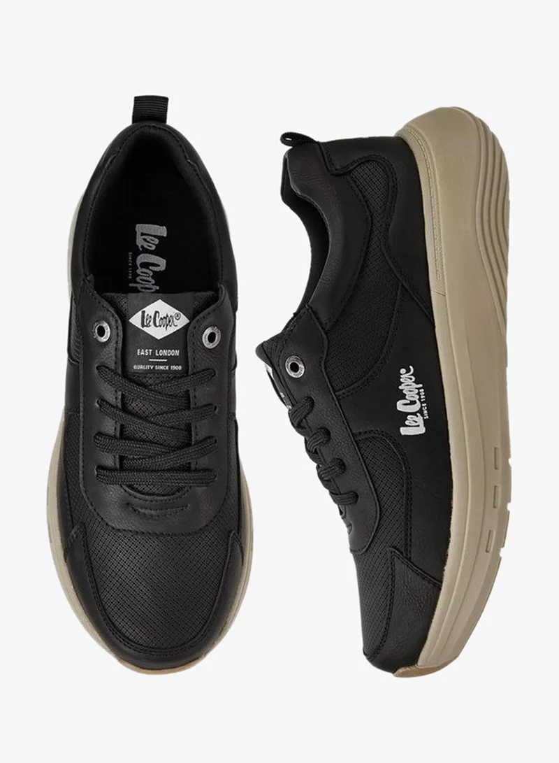Lee Cooper Men's Solid Lace-Up Sneakers with Pull Tabs