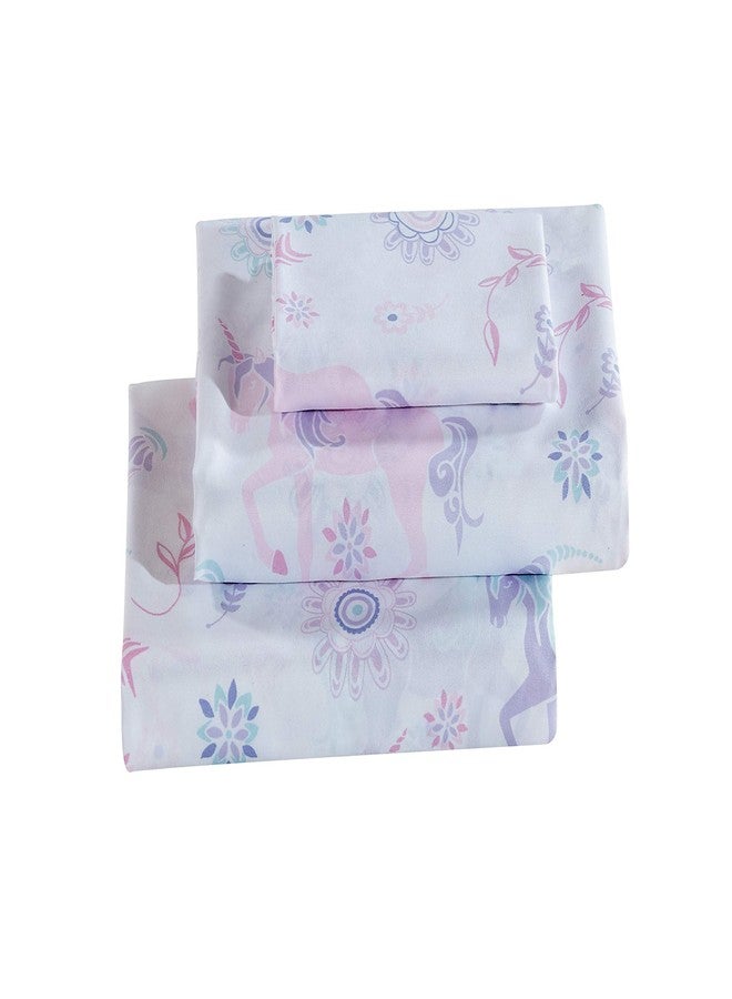 Linen Plus Sheet Set Kids/Teens Unicorn Floral Flowers White Purple Lavender Light Pink Aqua New # White Unicorn (Twin) - Image 1