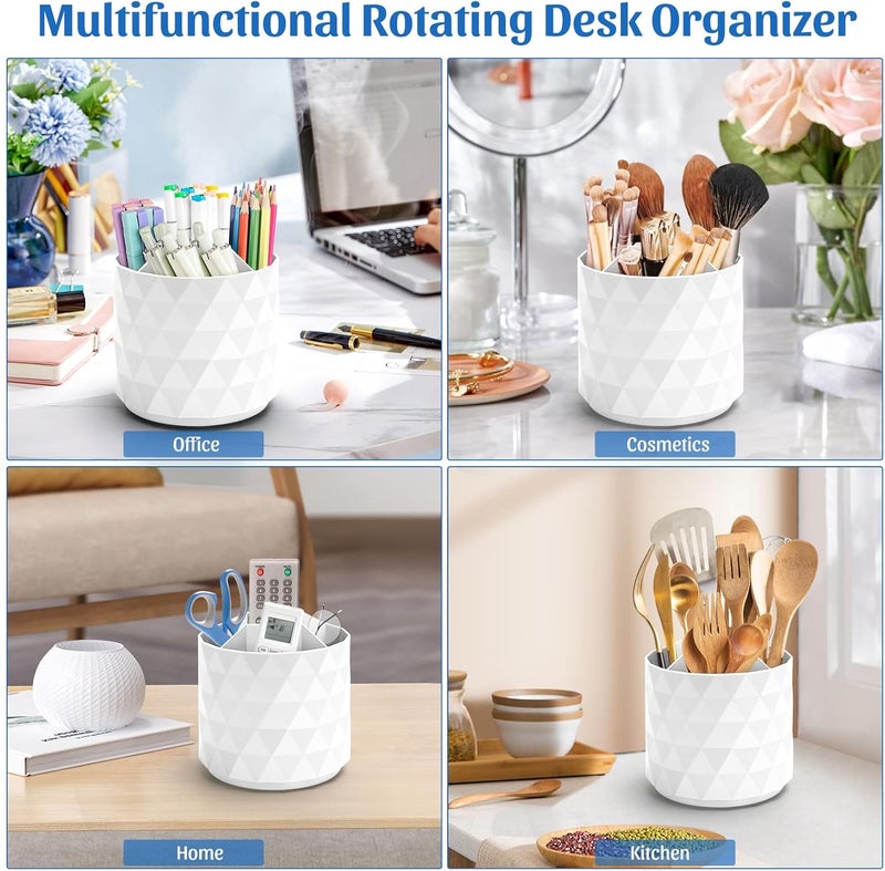 minimaliving Desk Organizer,Sparkling Diamond-like Pen Holder for Desk 360°Rotating Office Desk Accessories,Pencil Cup with 5 Compartments Storage Box Caddy for Office,School,Home,Art Supply(White) - Image 3