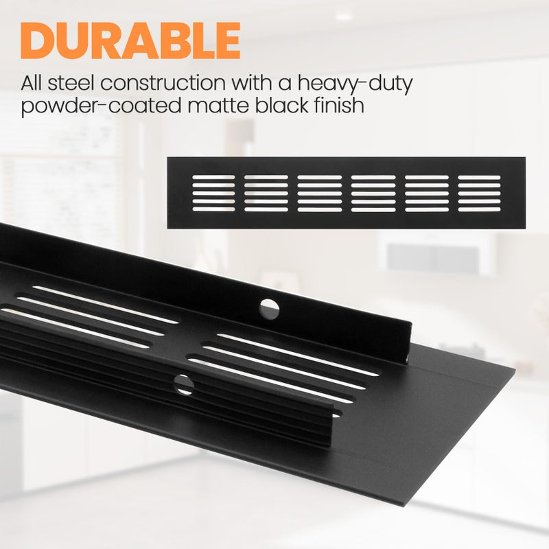 Geesatis Air Vent Covers for Floor, Cabinet, Wall, Ceiling â€“ Heavy Duty Rust-Proof Aluminum Grille with Screws, 2 Pack, Black (9.8'' x 2" Outer Size, Fits 8.58'' x 1.3" Duct Openings) - Image 3