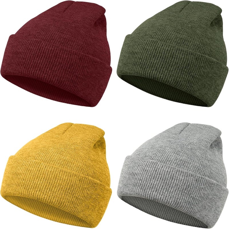 MENOLY 4 Pack Winter Beanies Stretch Knit Beanie Hat Cap for Girls Boys, 4 Color - Image 1