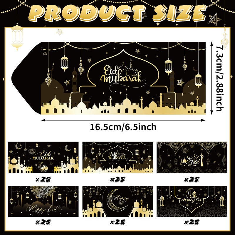 Noveread 150 Pcs Eid Mubarak Money Envelopes 6.5x2.88 Inch Cash Gift Card Holders Pocket Ramadan Gift Envelopes for Money for Holiday Party Supplies Celebrations Decorations(Black Silhouette) - Image 2
