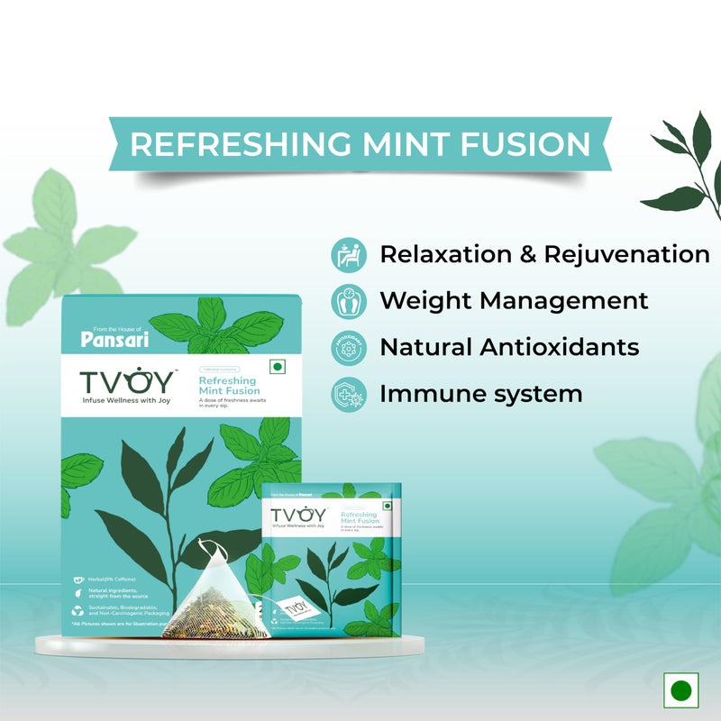 TVOY Moroccan Mint Green Tea | Organic Pyramid Tea Bags | 20 Biodegradable Non-Carcinogenic Pyramid Bags | Refreshing Herbal Blend with Pure Moroccan Mint | Antioxidant-Rich & Stress-Relieving Drink - Image 4
