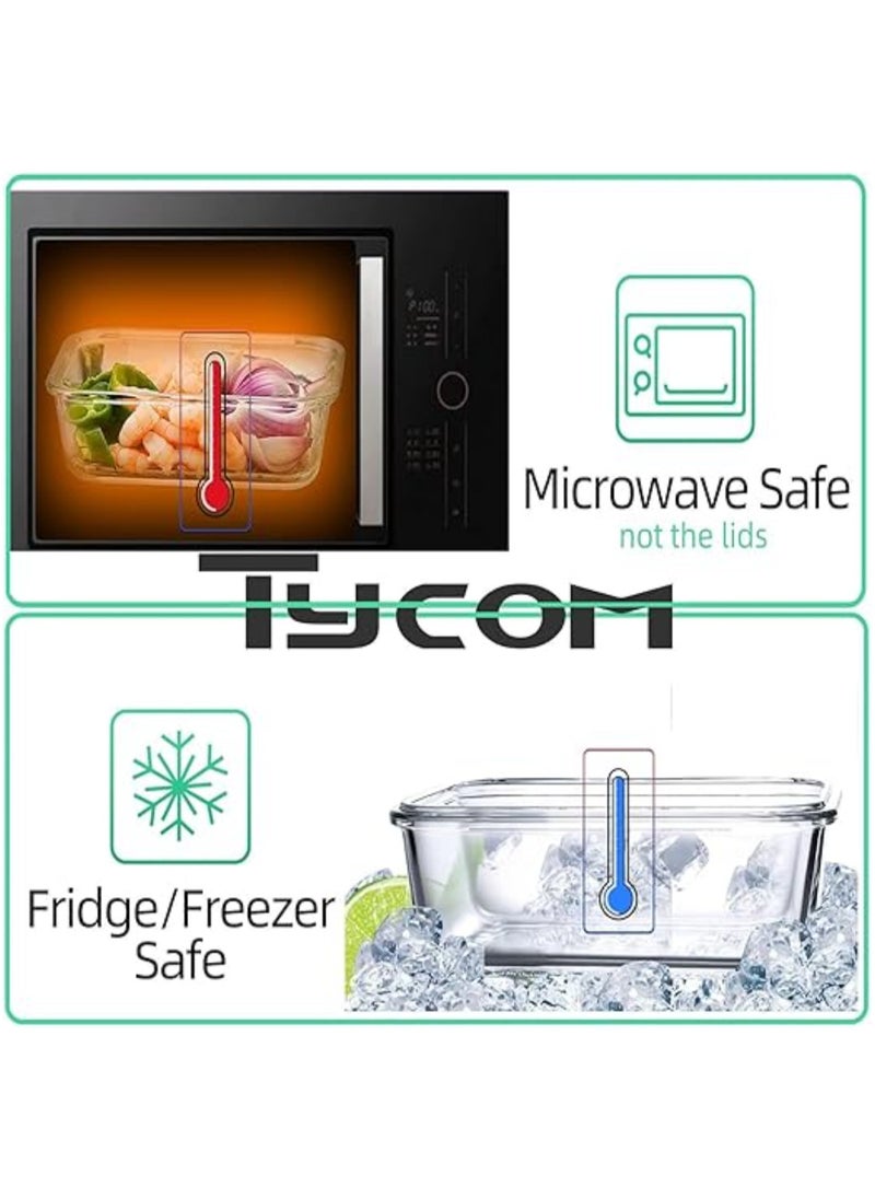 TYCOM Glass Meal Prep Containers (10 pcs Rectangle) - Glass Food Storage Containers with Lids, Glass Lunch Box, Portion Control, Airtight, Glass Bento Box Lunch Containers- 10P Rectangle Green  - Image 3