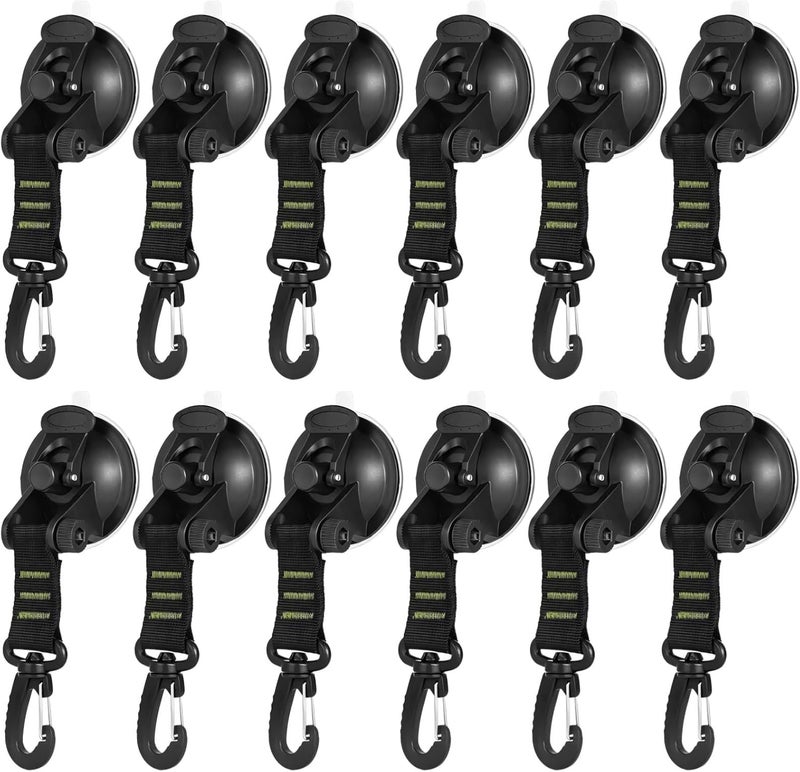 12 Green Suction Cups with Hooks, 7.5 in Strong Tie Downs for Tents, Car - Image 1