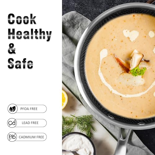 AuFranc™ Hybrid Nonstick 1 Quart Stainless Steel Saucepan with Glass Lid, Induction Sauce Pan with Honeycomb Carving, Non-stick Sauce Pot Compatible with All Cooktops, Dishwasher Safe, Non-Toxic - Image 4