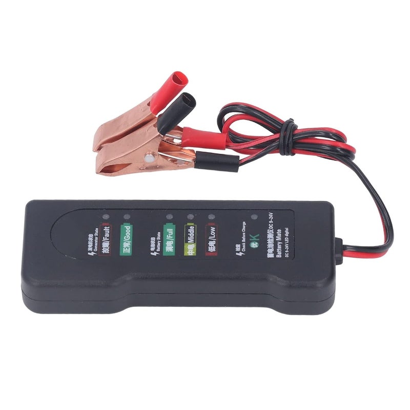 أداة اختبار بطاريات Hilitand بشاشة LED بجهد 12 فولت، أداة لقياس أحمال بطاريات السيارات، شاشة LED مكونة من 6 أضواء، قادرة على قياس الجهد من 9 إلى 24 فولت مع مشابك للتثبيت. - Image 4