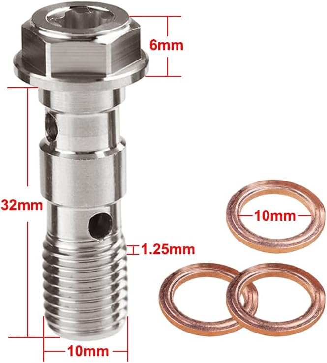 LE LEFOSSI Universal M10x1.25 Stainless Steel Double Hydraulic Brake Banjo Bolt with Copper Washers - Image 4