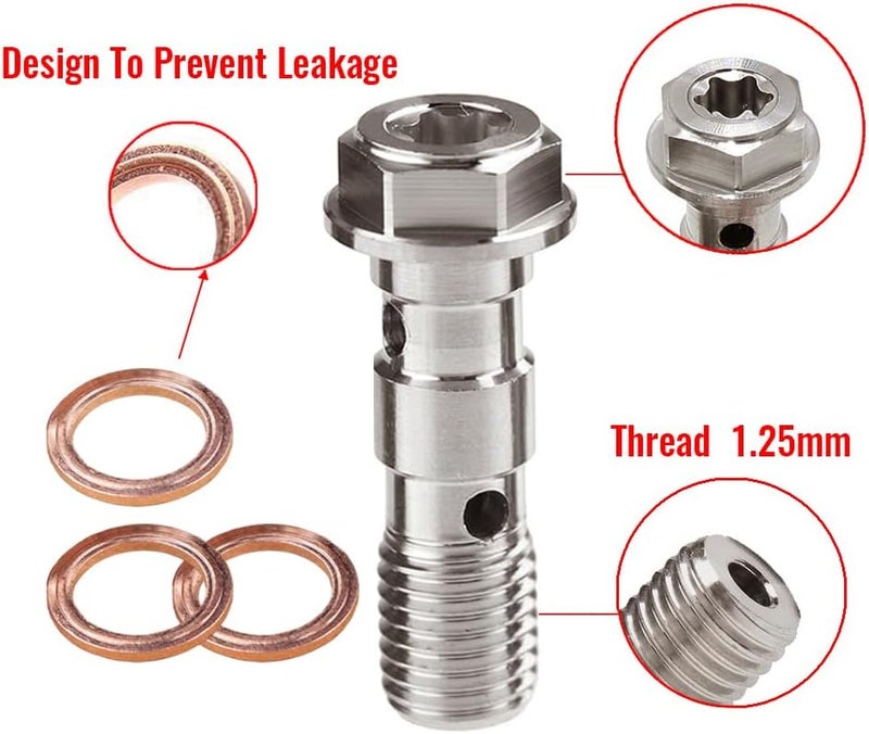 LE LEFOSSI Universal M10x1.25 Stainless Steel Double Hydraulic Brake Banjo Bolt with Copper Washers - Image 5