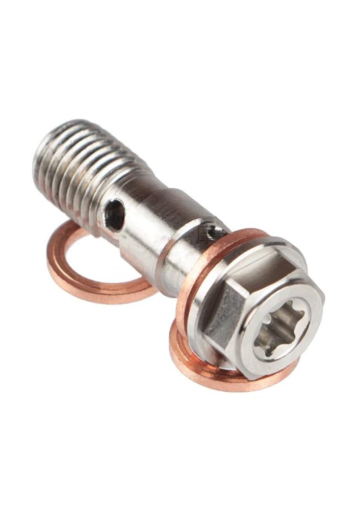 LE LEFOSSI Universal M10x1.25 Stainless Steel Double Hydraulic Brake Banjo Bolt with Copper Washers - Image 2