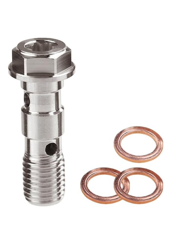 LE LEFOSSI Universal M10x1.25 Stainless Steel Double Hydraulic Brake Banjo Bolt with Copper Washers - Image 1