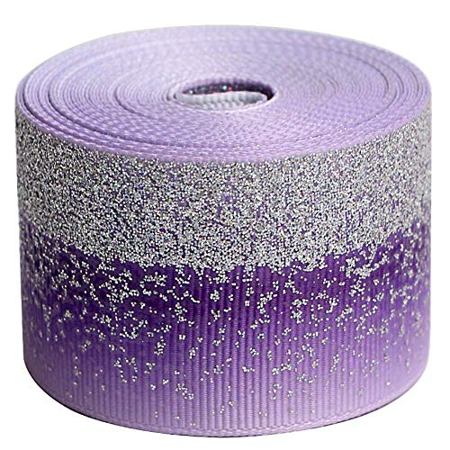 Tvoip Tie Dye Glitter Rainbow Polyester Grosgrain Tape Ribbon Grosgrain Ribbons 1-1/2"(38mm) x10 Yards for Hair Bows Wedding Gift Packing Wrap (Purple) - Image 1