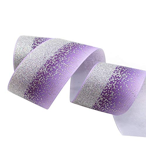 Tvoip Tie Dye Glitter Rainbow Polyester Grosgrain Tape Ribbon Grosgrain Ribbons 1-1/2"(38mm) x10 Yards for Hair Bows Wedding Gift Packing Wrap (Purple) - Image 2
