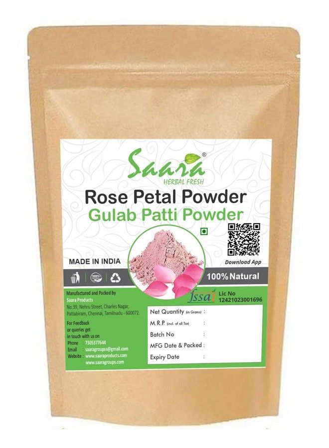 Saara بودرة بتلات الورد العضوية المنعشة من الأعشاب لبشرة ناعمة ومشرقة، عبوة بسحاب بني، 100 جرام - Image 2