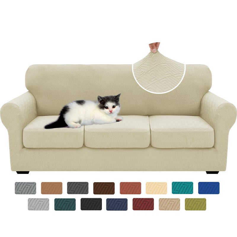 XINEAGE Newest 4 Pieces Couch Covers for 3 Cushion Couch Super Stretch Thick Soft Sofa Cover Anti Slip Sofa Slipcover Dogs Cats Furniture Protector (Light Beige, 71"-91") - Image 1