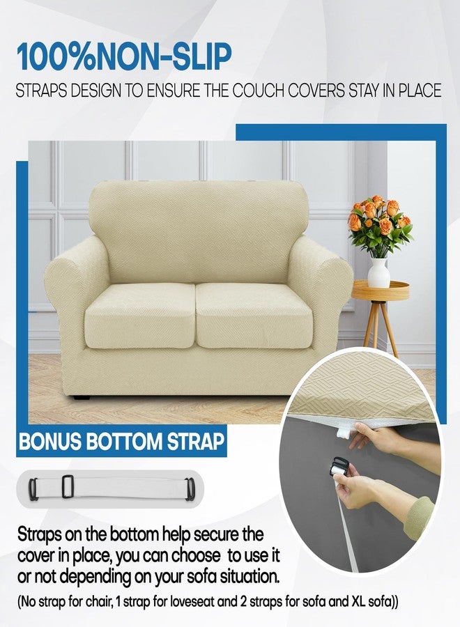 XINEAGE Newest 4 Pieces Couch Covers for 3 Cushion Couch Super Stretch Thick Soft Sofa Cover Anti Slip Sofa Slipcover Dogs Cats Furniture Protector (Light Beige, 71"-91") - Image 5