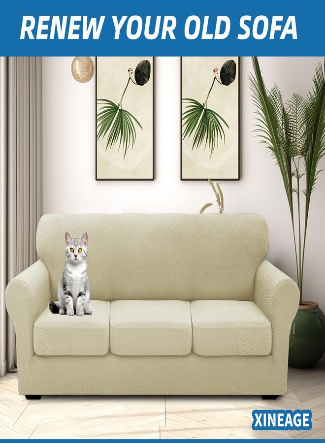 XINEAGE Newest 4 Pieces Couch Covers for 3 Cushion Couch Super Stretch Thick Soft Sofa Cover Anti Slip Sofa Slipcover Dogs Cats Furniture Protector (Light Beige, 71"-91") - Image 2