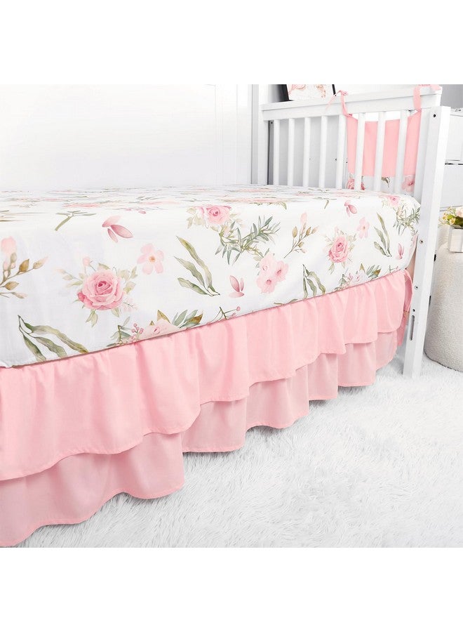 TANOFAR 4-Piece Crib Bedding Set for Baby Girls, Floral Castle Nursery Bedding Set Includes Comforter, Fitted Crib Sheet, Crib Skirt, and Diaper Stacker, Pink - Image 5