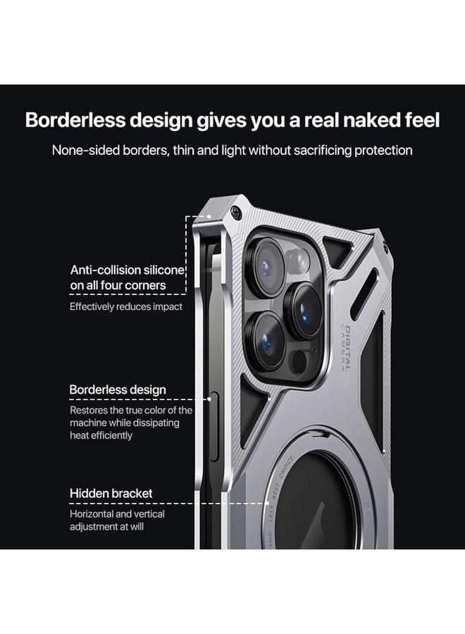erorex Case For iPhone 16 Pro Max Aluminum Alloy Borderless MagSafe Rotating Holder Phone Case - Image 5