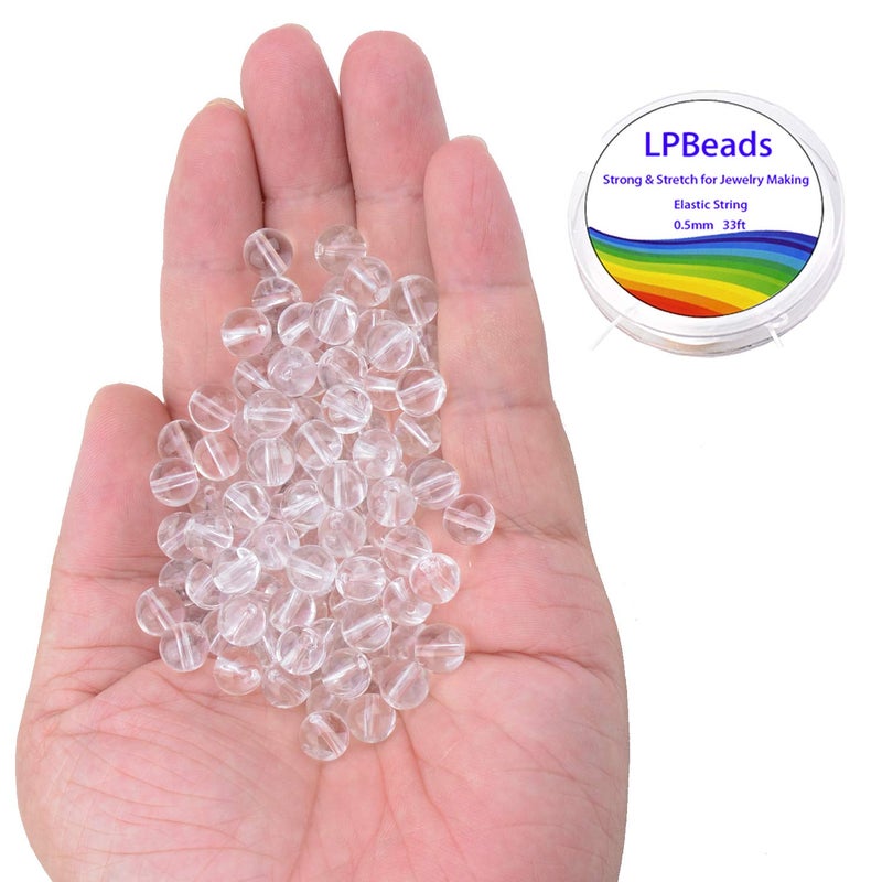 LPBeads 100PCS 8mm Natural Clear Quartz Crystal Gemstone Round Loose Beads for Jewelry Making with Crystal Stretch Cord - Image 2