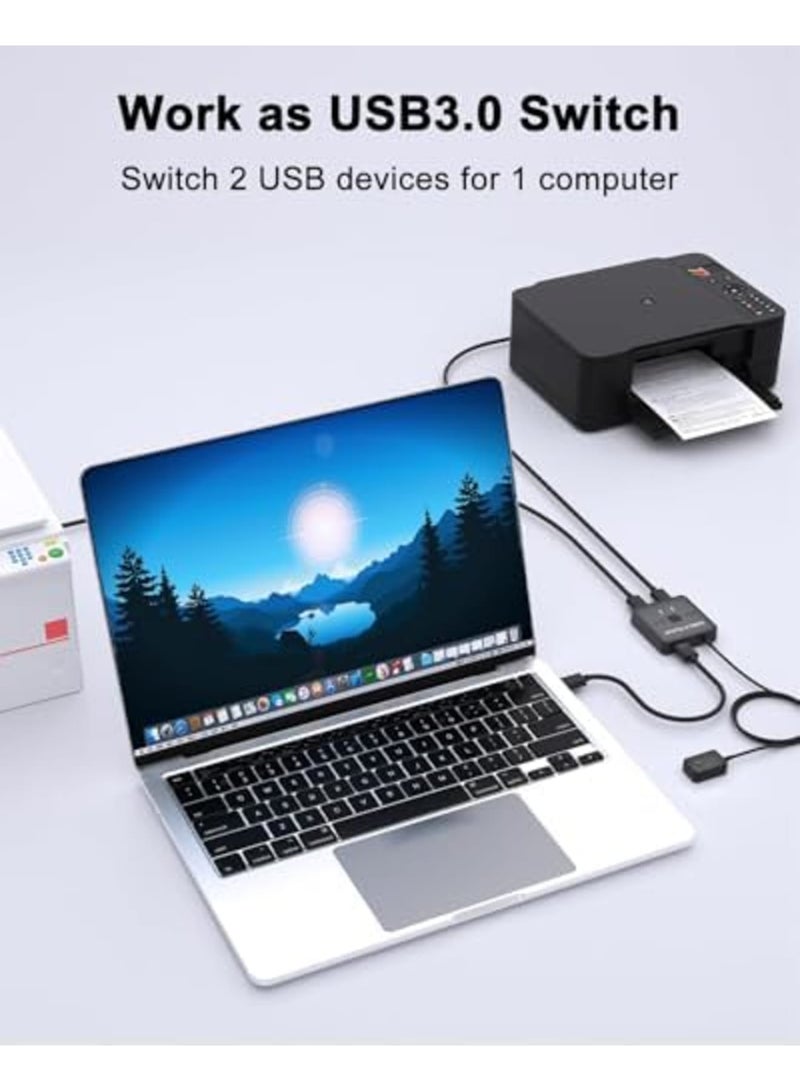 SYOSI USB Switch, USB-A Selector 1 in 2 Out / 2 in 1 Out, Splitter for Printer, Keyboard, Scanner, Mouse, Share One USB-A Device Between Two Computers, Compatible with Mac, Win, Linux (Black) - Image 2