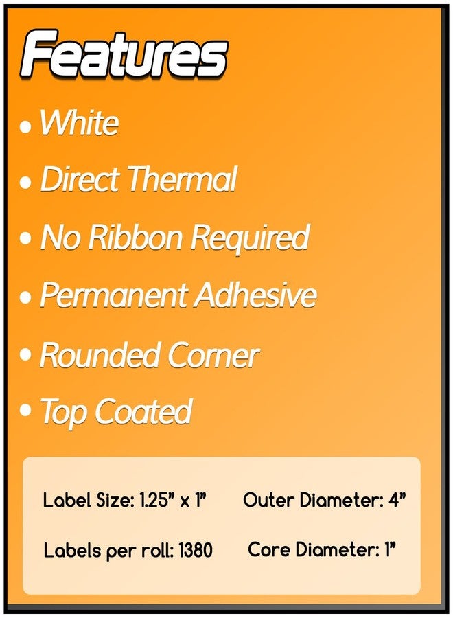 Sojitek 13,800 Labels / 1,380 per Roll - Zebra Rollo & Most Direct Thermal Printers (1.25" x 1") Permanent Adhesive & Perforated for UPC Barcode, Online Labels, Price Tag - 1" Core - Image 3