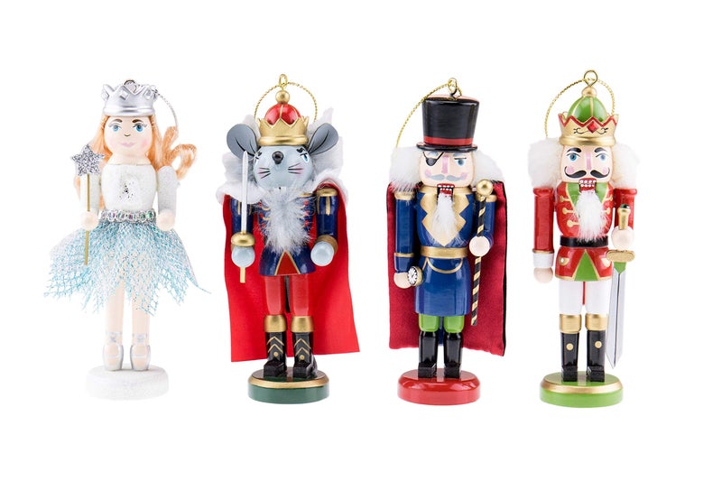 Clever Creations Nutcracker Suite 4 Pack 5 Inch Traditional Wooden Nutcracker Ornaments, Festive Christmas Tree Décor - Image 1