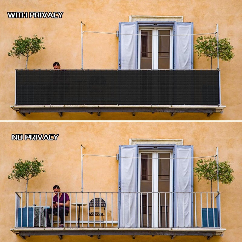 SUNLAX 3'x10' Black Balcony Privacy Screen Fence Windscreen Cover Fabric Shade Netting Mesh Cloth with Grommets UV Protection for Patio, Backyard, Porch, Railing Shield 90% (We Make Custom Sizes) - Image 5