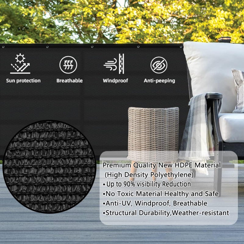 SUNLAX 3'x10' Black Balcony Privacy Screen Fence Windscreen Cover Fabric Shade Netting Mesh Cloth with Grommets UV Protection for Patio, Backyard, Porch, Railing Shield 90% (We Make Custom Sizes) - Image 2
