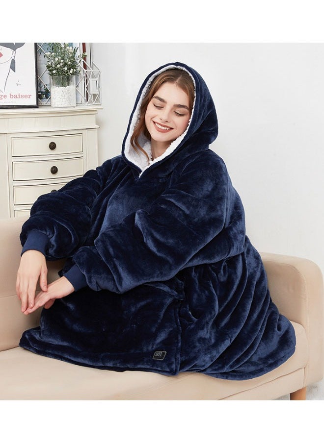 Generic - Blanket gift for women and men's teenagers, super warm and comfortable long blanket, navy blue thick flannel blanket with large pockets, three levels of temperature control - Image 1