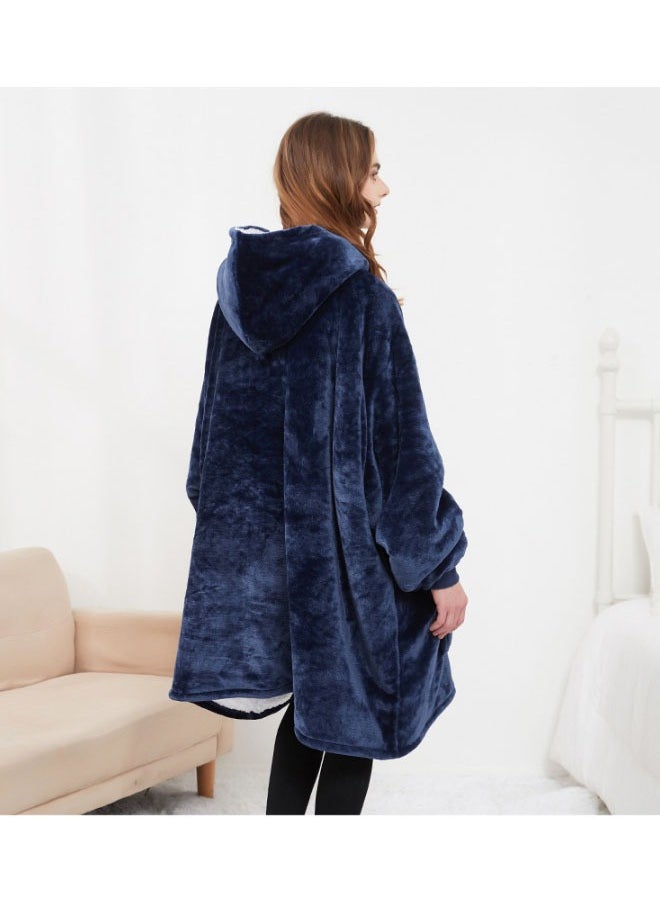 Generic - Blanket gift for women and men's teenagers, super warm and comfortable long blanket, navy blue thick flannel blanket with large pockets, three levels of temperature control - Image 1