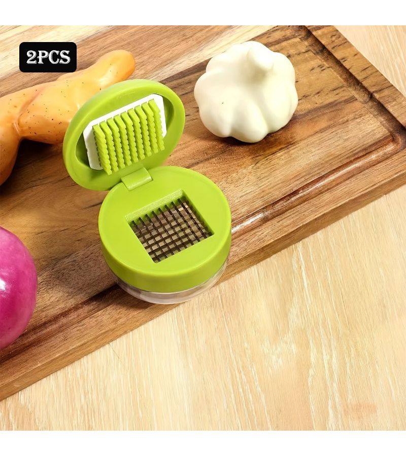 2 Pcs Green Manual Heavy Duty Garlic Press Crusher Chopper Compact Handheld Design Durable Plastic Kitchen Gadget Dishwasher Safe - Image 1
