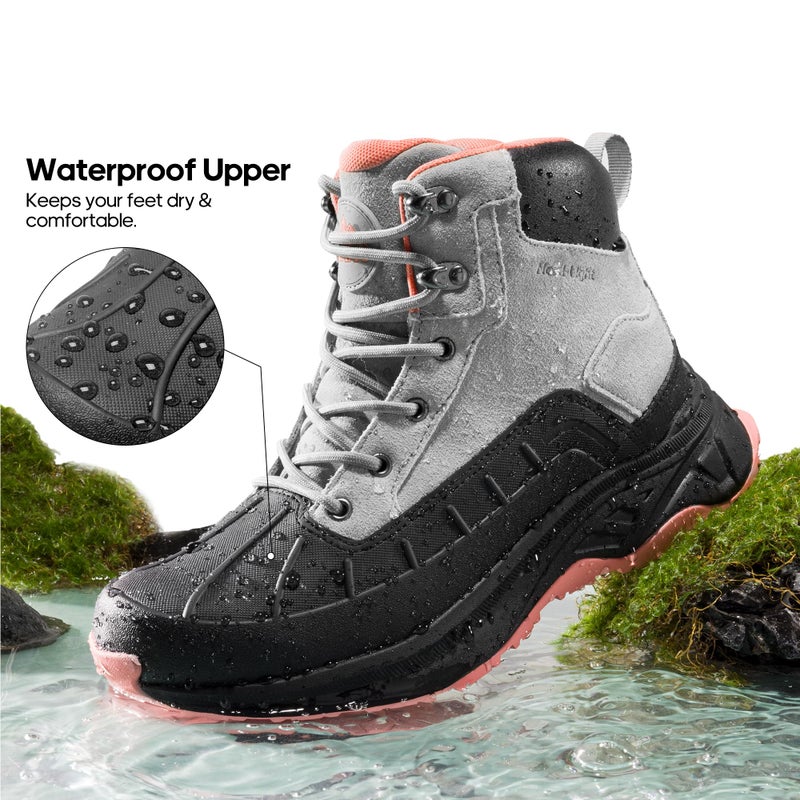 NORTIV 8 Women's Waterproof Hiking Boots Outdoor Trekking Camping Trail Hiking Boots,Size 8,Light Grey/Pink,SNHB2312W - Image 3