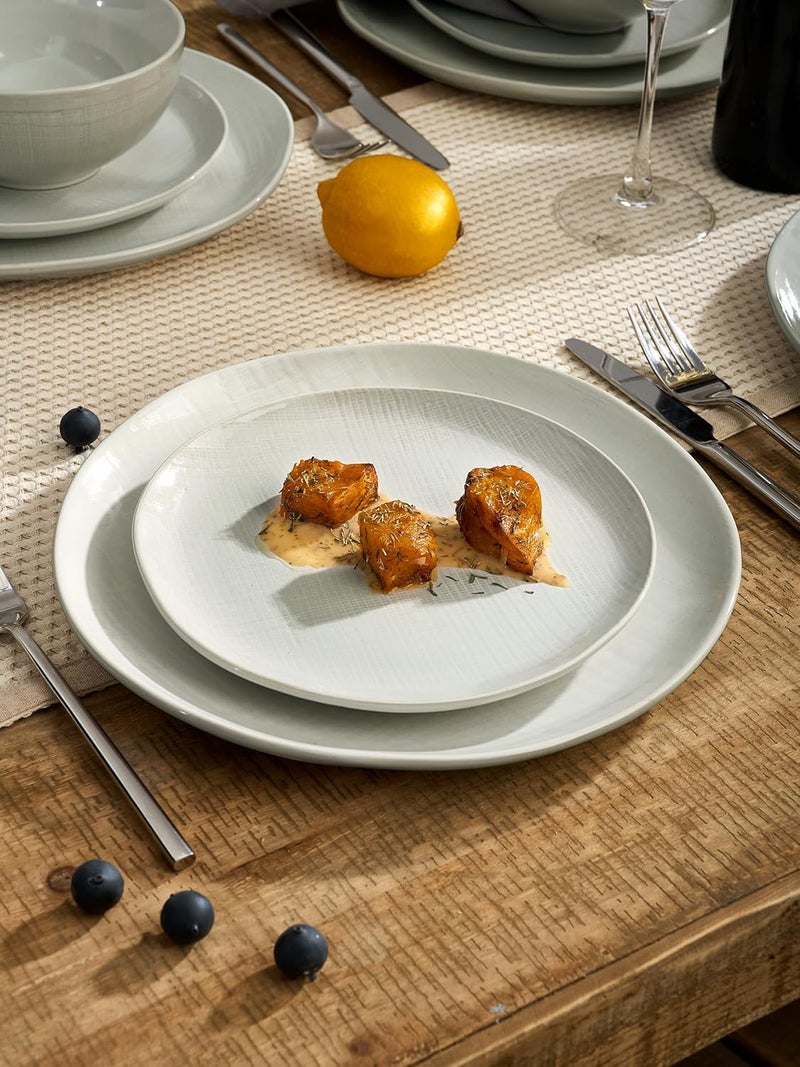 Famiware Famiware Moonlight Plates and Bowls Sets 12 Pieces Stoneware Dinnerware Sets with Linen Finish Handmade Dishware Set for 4 Microwave and Dishwasher Safe Chip and Scratch Resistant White  - Image 5