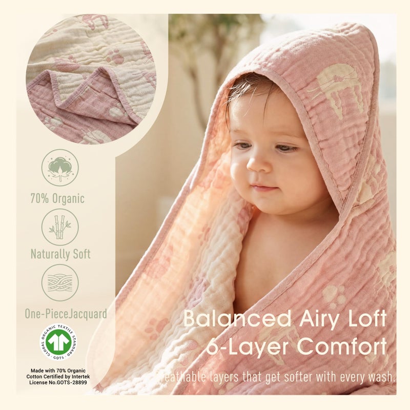 HardNok 4-Piece Muslin Baby Towel Set - Made with Organic Cotton, (2) 6-Layer Bath Towels 32x32 & (2) Washcloths, Absorbent Bath & Beach (Blush Pink Bunny & Sage Green Stripe) - Image 3