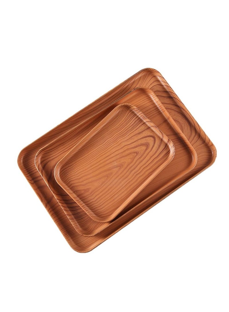KASTWAVE Plastic Rectangle Trays Set of 3, Wood Grain Non-Slip Base, Tray Organizer for Holding Fruit Bread Coffee Cosmetics Bathroom Table and Kitchen - Image 1