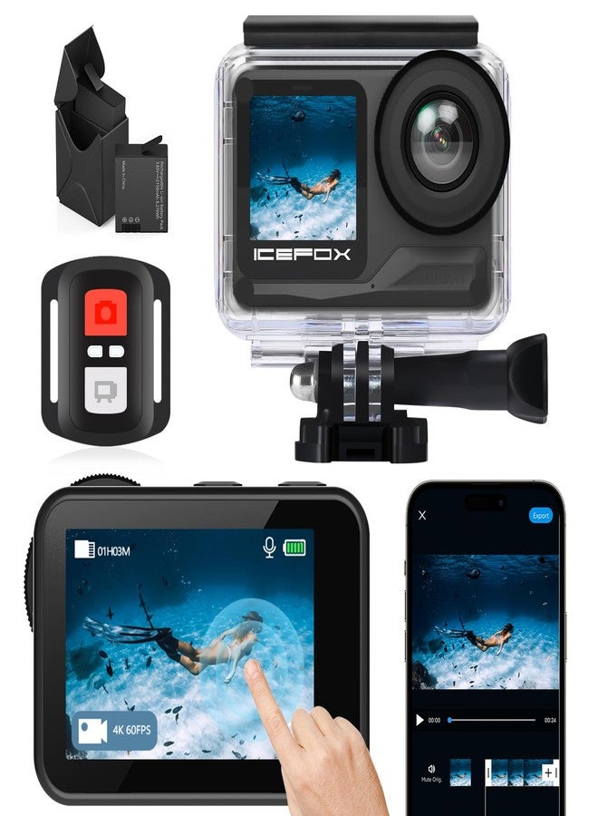 icefox i7 Action Camera 4K 60FPS 30MP with 2X 2150mAh Batteries, Underwater Camera with 5X Zoom, Waterproof, EIS, Powered by Snappro App, WiFi Remote Control, Support Video&Photo Editing - Image 1