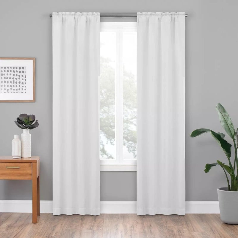 eclipse Solid Minimalist Blackout Thermal Liner for Window Curtains with Drapery Hooks (Double Panel), 27" x 92", White - Image 3