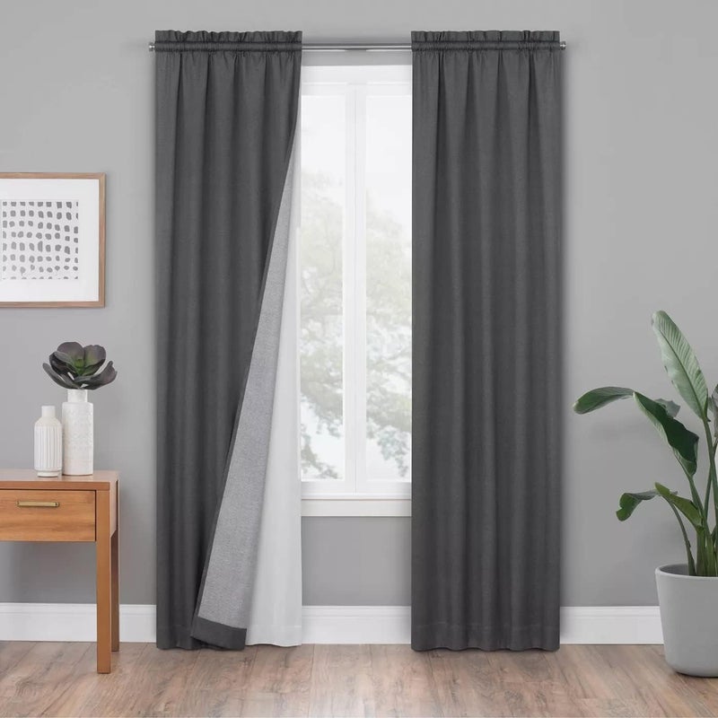 eclipse Solid Minimalist Blackout Thermal Liner for Window Curtains with Drapery Hooks (Double Panel), 27" x 92", White - Image 4