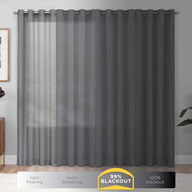 eclipse Solid Minimalist Blackout Thermal Liner for Window Curtains with Drapery Hooks (Double Panel), 27" x 92", White - Image 2