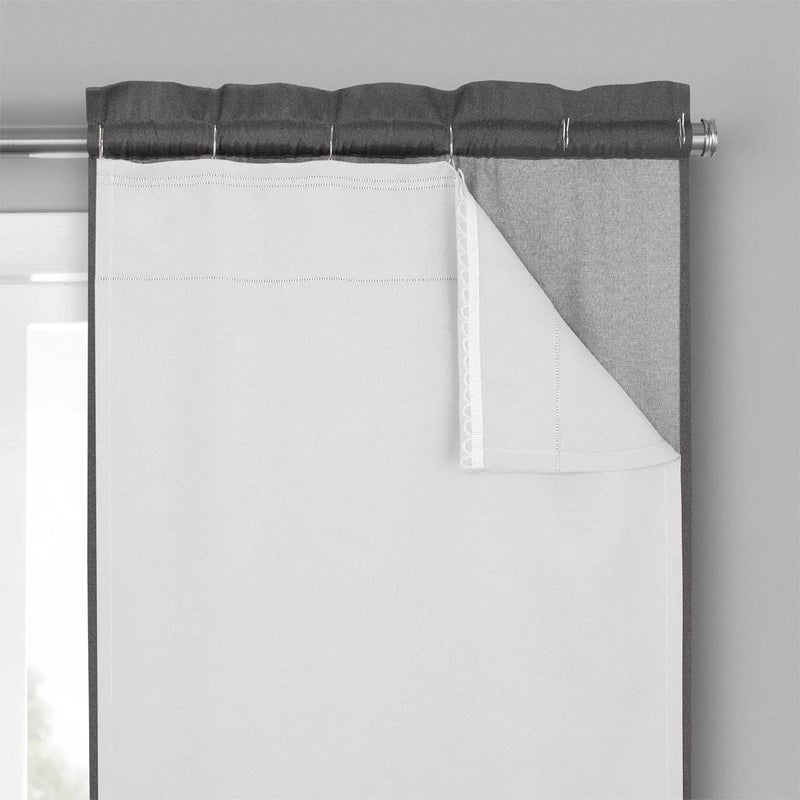 eclipse Solid Minimalist Blackout Thermal Liner for Window Curtains with Drapery Hooks (Double Panel), 27" x 92", White - Image 1