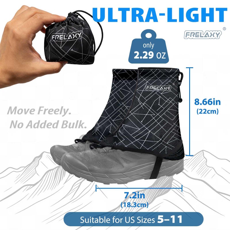 Frelaxy Ultralight Trail Gaiters for Hiking & Running â€“ Breathable, Wear-Resistant Low Shoe Gaiters, Protect Feet from Rocks, Mud, Dust & Debris (Black) - Image 2