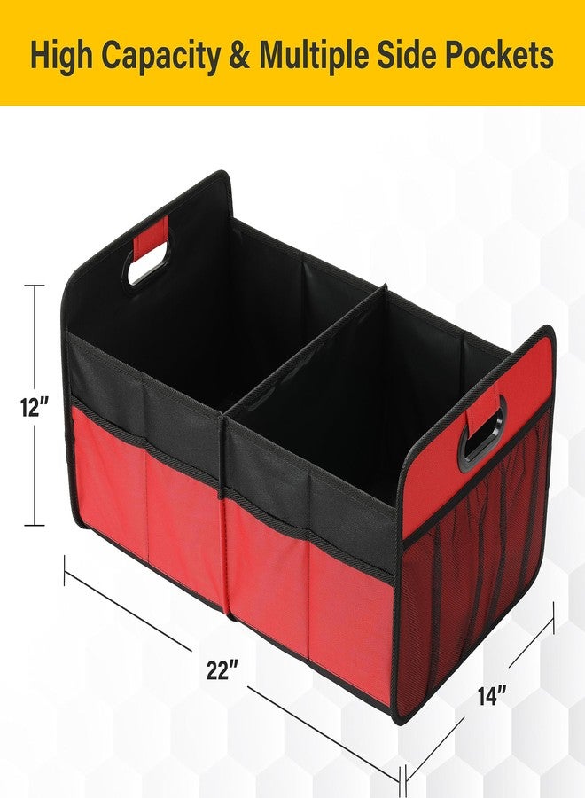 YSSOA 2 Compartments Car Trunk Organizer, 600D Waterproof Oxford Polyester Car Storage, Anti-slip 14" D x 22" W x 12" H Collapsible Trunk Storage, Suitable for SUV, Minivan, Truck, Red - Image 3