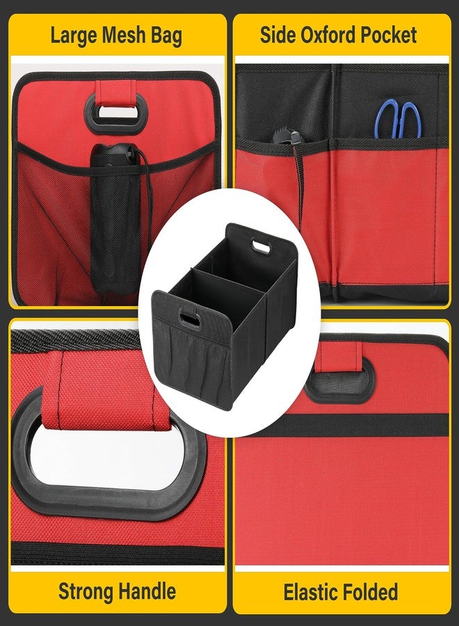 YSSOA 2 Compartments Car Trunk Organizer, 600D Waterproof Oxford Polyester Car Storage, Anti-slip 14" D x 22" W x 12" H Collapsible Trunk Storage, Suitable for SUV, Minivan, Truck, Red - Image 4