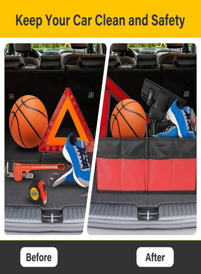 YSSOA 2 Compartments Car Trunk Organizer, 600D Waterproof Oxford Polyester Car Storage, Anti-slip 14" D x 22" W x 12" H Collapsible Trunk Storage, Suitable for SUV, Minivan, Truck, Red - Image 5