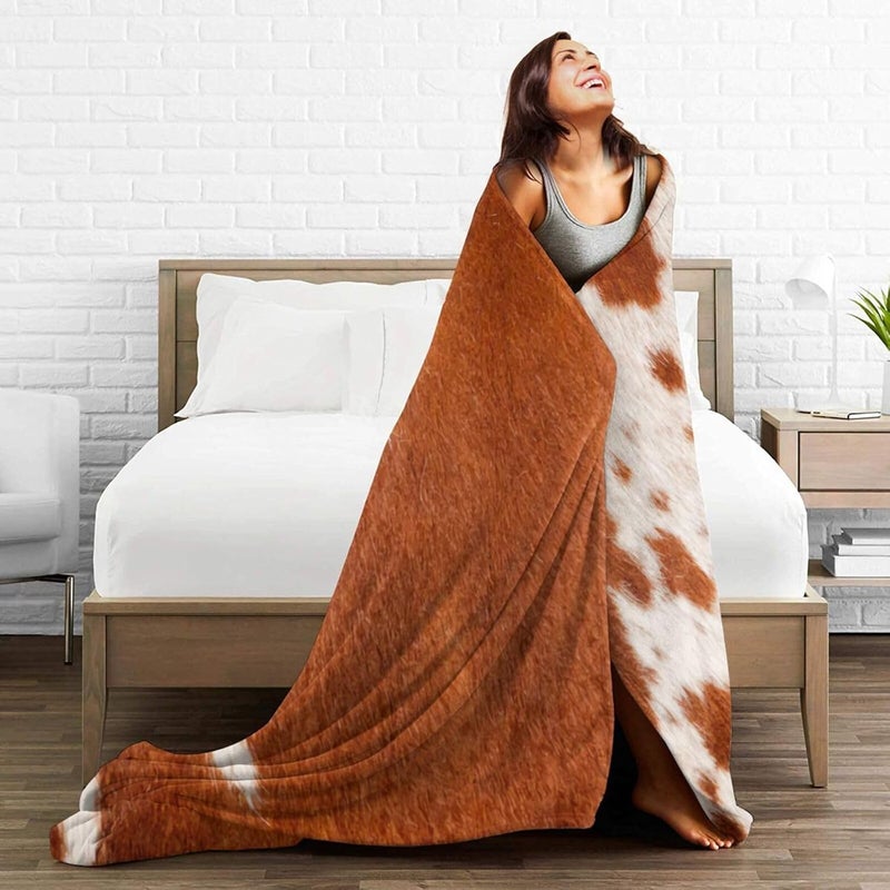 Cowhide Animal Skin Print 3 Flannel 50"X40" Blanket - Soft and Light All Season Comfort Blanket - Travel, Home Décor - Image 5