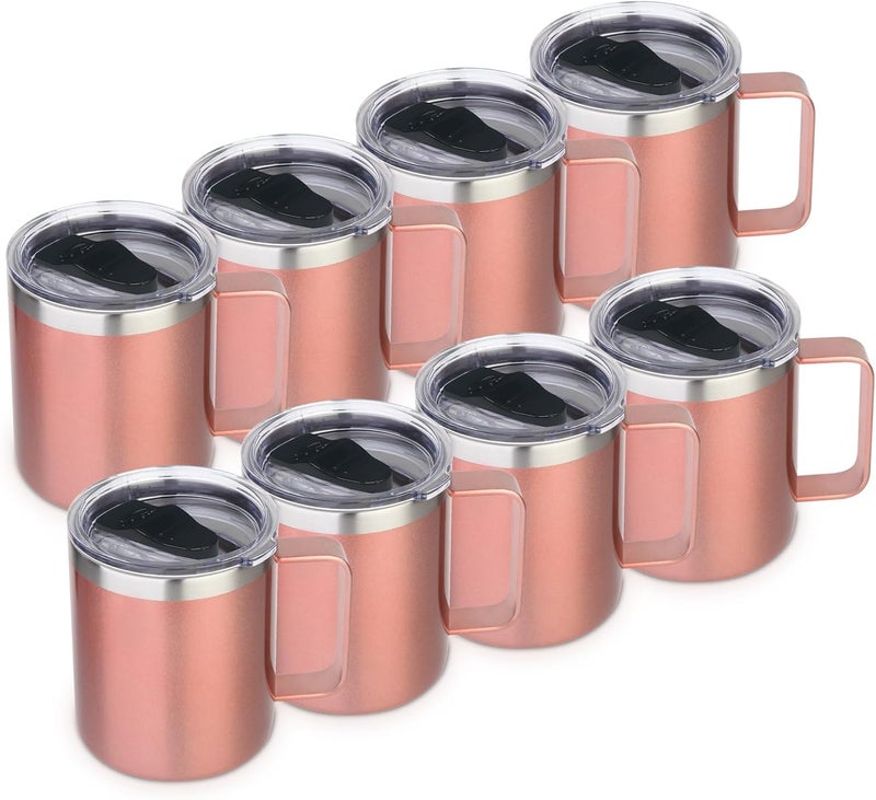 Volhoply 14oz Insulated Stainless Steel Coffee Mug with Lid Bulk 8 Pack,Double Wall Vacuum Travel Coffe Cup with Handle,Reusable Thermos Tumbler Cup,Camping Mugs Keep Hot,Ideal Gifts(Rose Gold,8) - Image 1