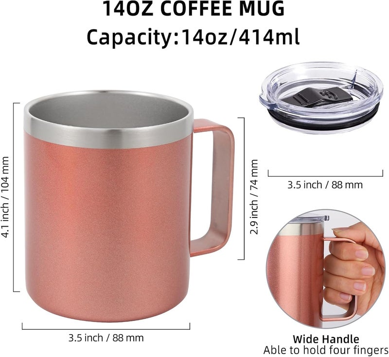 Volhoply 14oz Insulated Stainless Steel Coffee Mug with Lid Bulk 8 Pack,Double Wall Vacuum Travel Coffe Cup with Handle,Reusable Thermos Tumbler Cup,Camping Mugs Keep Hot,Ideal Gifts(Rose Gold,8) - Image 2
