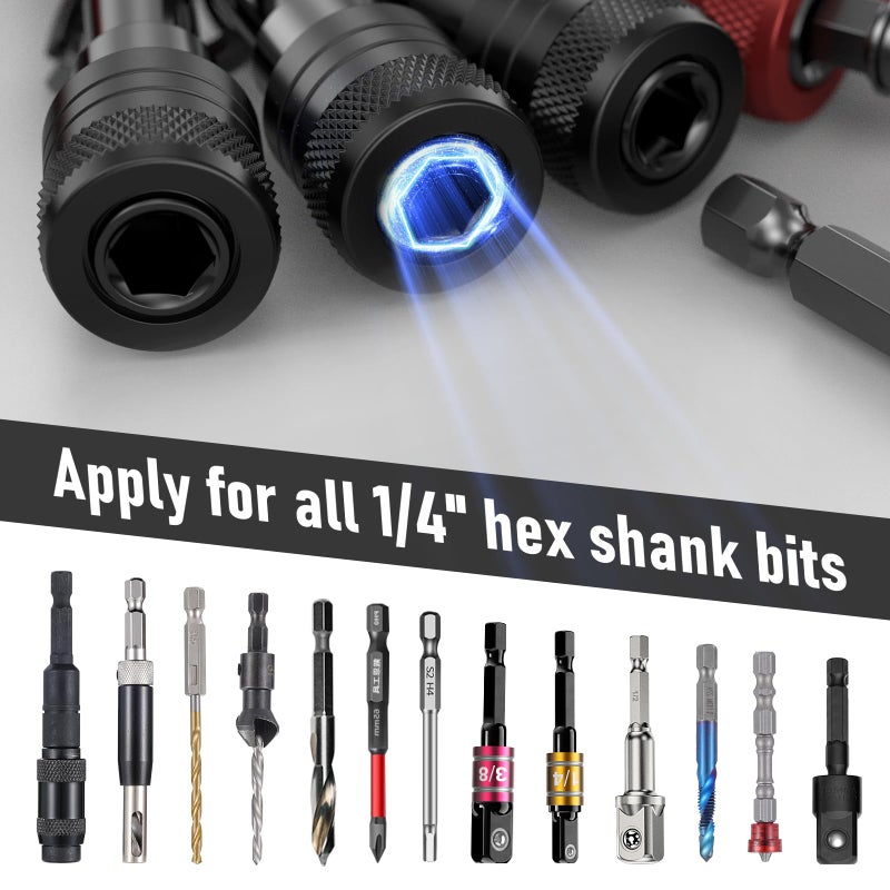 VALKYNOS Enhanced Non-Slip Bit Holder 6pcs, 1/4 Drill Bit Holder, Bit Holder Key Chain, Impact Bit Holders for Impact Driver Drill Bit Extension Screwdriver & Drill Bits, w/Black Carabiner Gadget Gift for Men - Image 2